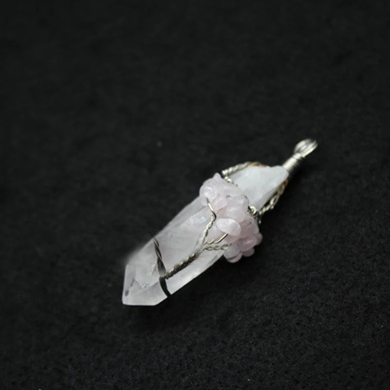 Crystal Pendant Tree of Life Wire Wrapped Healing Point Necklace