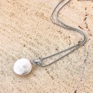 Sterling Silver Coin Necklace with Freshwater Pearl Pendant