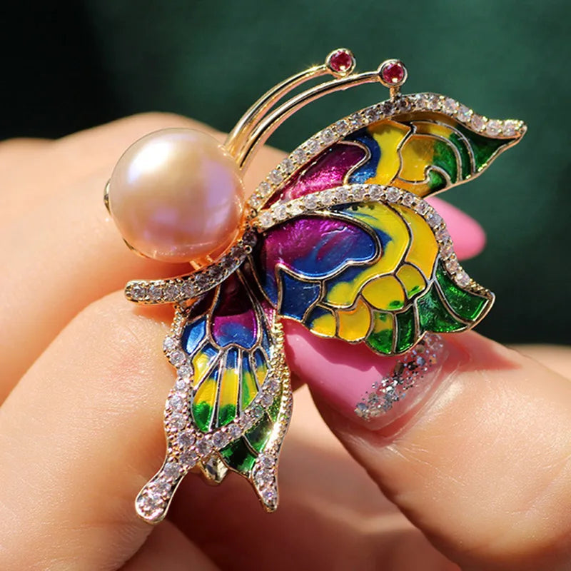 Colorful Animal Brooch with Freshwater Pearl Pin