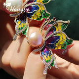 Colorful Animal Brooch with Freshwater Pearl Pin