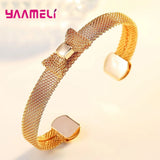 Wide Bow Knot Bangle 925 Sterling Silver Statement Bracelet for Women Girls