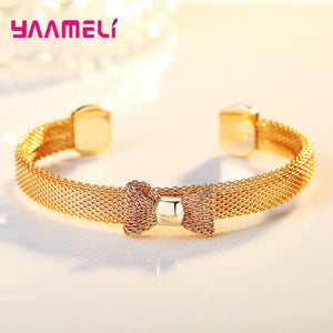 Wide Bow Knot Bangle 925 Sterling Silver Statement Bracelet for Women Girls
