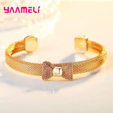 Wide Bow Knot Bangle 925 Sterling Silver Statement Bracelet for Women Girls