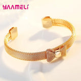 Wide Bow Knot Bangle 925 Sterling Silver Statement Bracelet for Women Girls