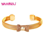 Wide Bow Knot Bangle 925 Sterling Silver Statement Bracelet for Women Girls