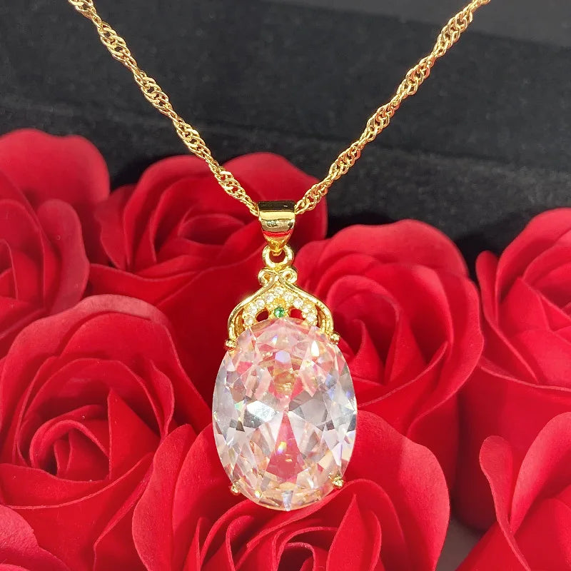 5 Carats Crystal Gemstones Diamonds Pendant Necklace for Women 18k Fine Jewelry
