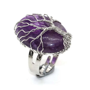 Healing Stone Amethysts Opal Tree of Life Crystal Ring