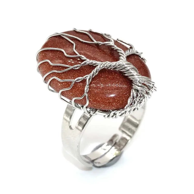 Healing Stone Amethysts Opal Tree of Life Crystal Ring