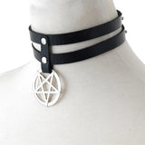 Pentagram Choker Goth Collar Women Leather Necklace Party Club Cosplay