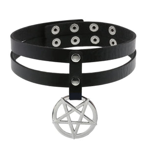 Pentagram Choker Goth Collar Women Leather Necklace Party Club Cosplay