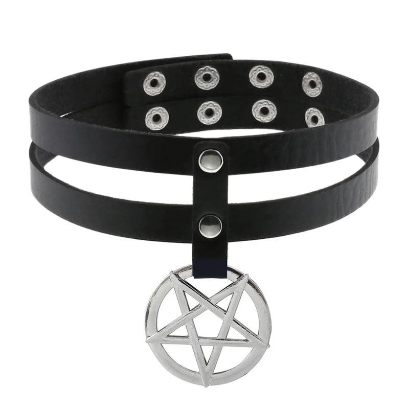 Pentagram Choker Goth Collar Women Leather Necklace Party Club Cosplay