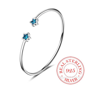 Clear Austrian Crystals Star Bangles in 925 Sterling Silver