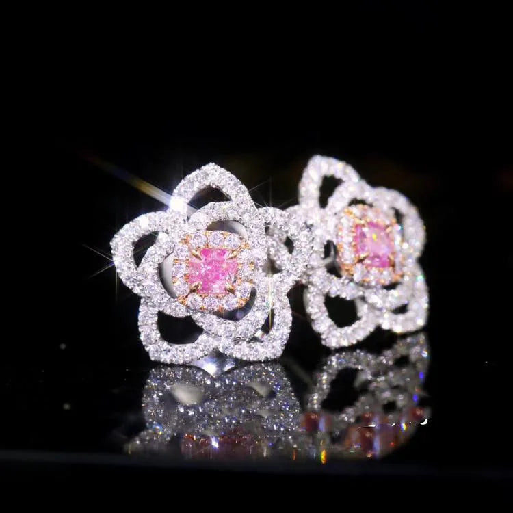 Pink CZ Earrings Silver Brilliant Zirconia Studs