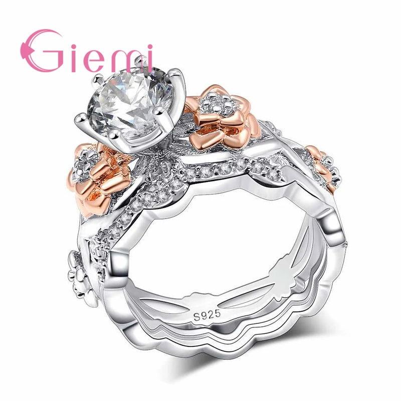 Vintage CZ Flower Engagement Ring 925 Sterling Silver Wedding Female Bague