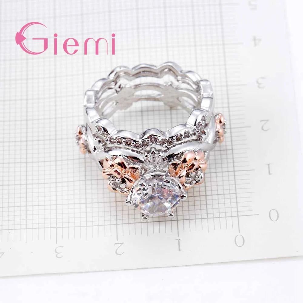 Vintage CZ Flower Engagement Ring 925 Sterling Silver Wedding Female Bague