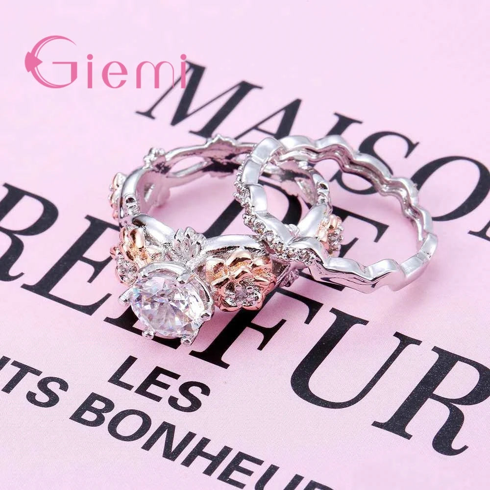 Vintage CZ Flower Engagement Ring 925 Sterling Silver Wedding Female Bague