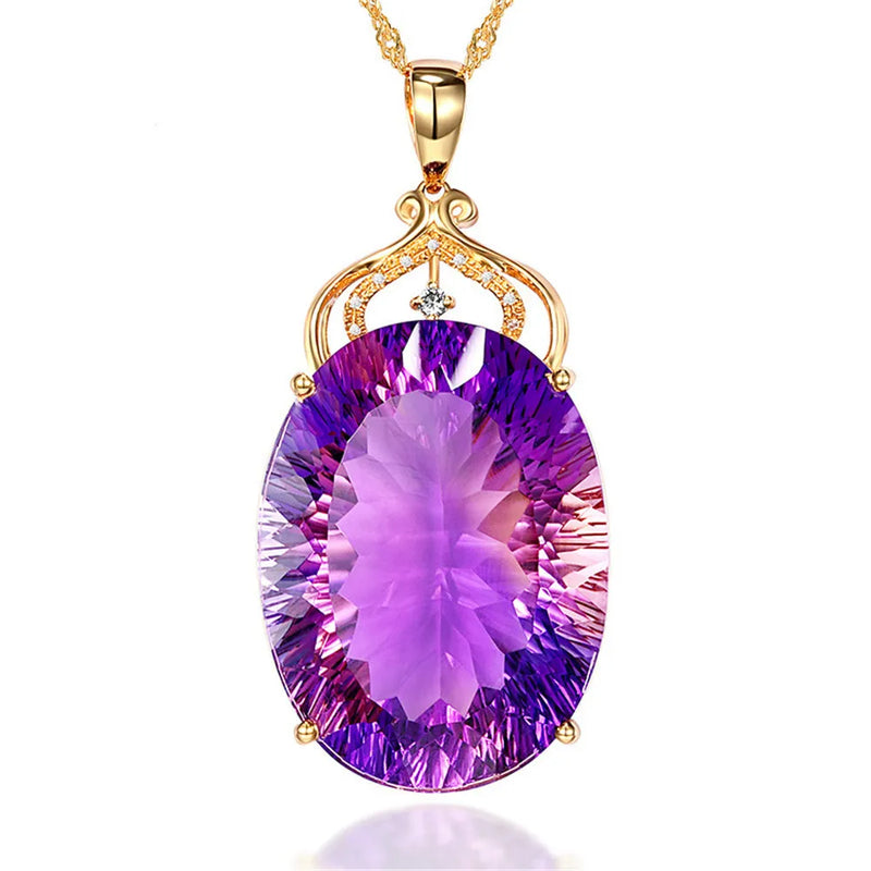 Purple Amethyst Gemstones Pendant Necklace 18k Choker Diamond Party Jewelry