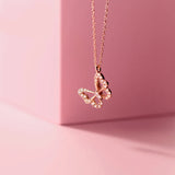 925 Silver Butterfly Pendant Necklace With Crystal for Women