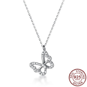 925 Silver Butterfly Pendant Necklace With Crystal for Women