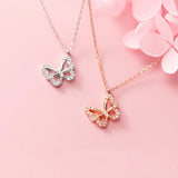 925 Silver Butterfly Pendant Necklace With Crystal for Women