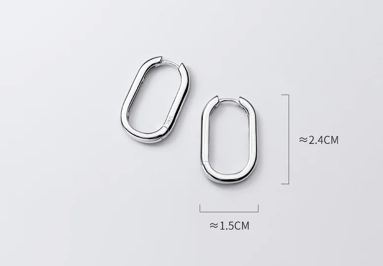 925 Silver Polished Oval-Shaped Hoop Huggie Earrings