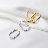 925 Silver Polished Oval-Shaped Hoop Huggie Earrings