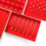 Red Velvet Jewelry Display Box, Ring Organizer, Necklace Shelf, Earring Storage
