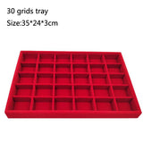 Red Velvet Jewelry Display Box, Ring Organizer, Necklace Shelf, Earring Storage