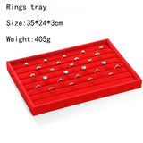 Red Velvet Jewelry Display Box, Ring Organizer, Necklace Shelf, Earring Storage