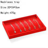 Red Velvet Jewelry Display Box, Ring Organizer, Necklace Shelf, Earring Storage