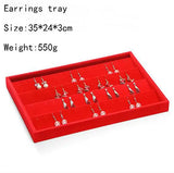 Red Velvet Jewelry Display Box, Ring Organizer, Necklace Shelf, Earring Storage
