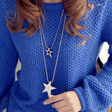Rhinestone Star Pendant Necklace 2 Layered Sweater Chain