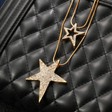 Rhinestone Star Pendant Necklace 2 Layered Sweater Chain