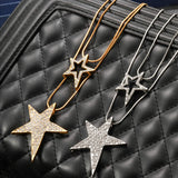 Rhinestone Star Pendant Necklace 2 Layered Sweater Chain