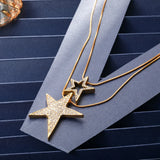 Rhinestone Star Pendant Necklace 2 Layered Sweater Chain