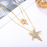 Rhinestone Star Pendant Necklace 2 Layered Sweater Chain
