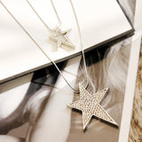 Rhinestone Star Pendant Necklace 2 Layered Sweater Chain