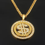 Rotatable US Dollar Money Sign Pendant Necklace Rapper Hip Hop Punk Chain