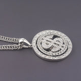 Rotatable US Dollar Money Sign Pendant Necklace Rapper Hip Hop Punk Chain