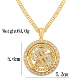 Rotatable US Dollar Money Sign Pendant Necklace Rapper Hip Hop Punk Chain