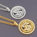 Rotatable US Dollar Money Sign Pendant Necklace Rapper Hip Hop Punk Chain