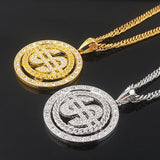Rotatable US Dollar Money Sign Pendant Necklace Rapper Hip Hop Punk Chain