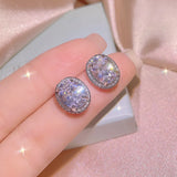 Round Crystal Cz 925 Silver Plated Wedding Earrings