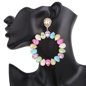 Big Round Rhinestone Dangle Earrings for Women