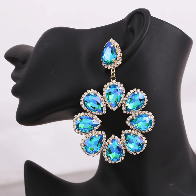 Big Round Rhinestone Dangle Earrings for Women