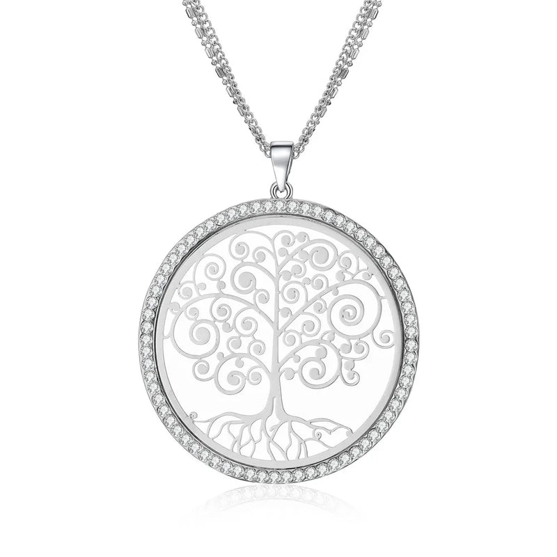 Tree of Life Pendant Necklace Clear Crystal Long Necklaces Birthday Jewelry
