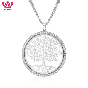 Tree of Life Pendant Necklace Clear Crystal Long Necklaces Birthday Jewelry