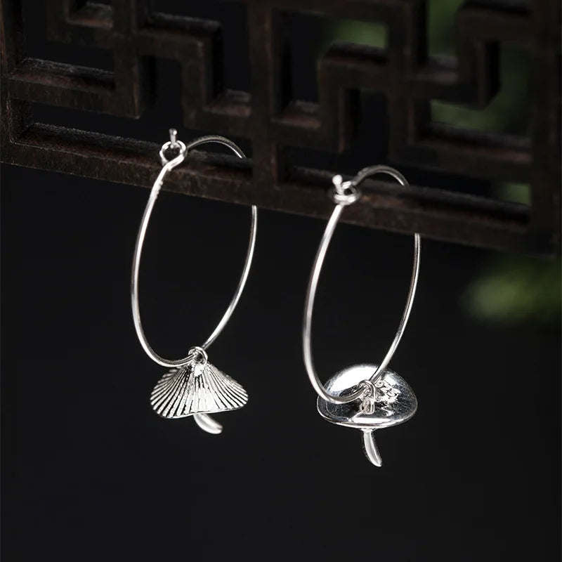 S925 Sterling Silver Mushroom Hoop Earrings - Silver Jewelry