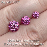Real Moissanite Pink Loose Diamonds Pink Red VVS1 Round Cut Gemstone
