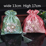 Satin Drawstring Jewelry Pouch Embroidery Gift Bags 2pcs/lot